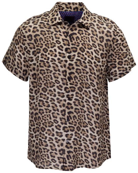LANDON LEOPARD BROWN MENS LINEN SHIRT