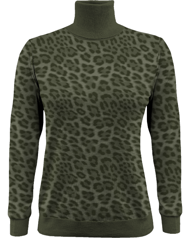 RONA LEOPARD SAGE WOMEN'S MERINO SILK CASHMERE TURTLENECK