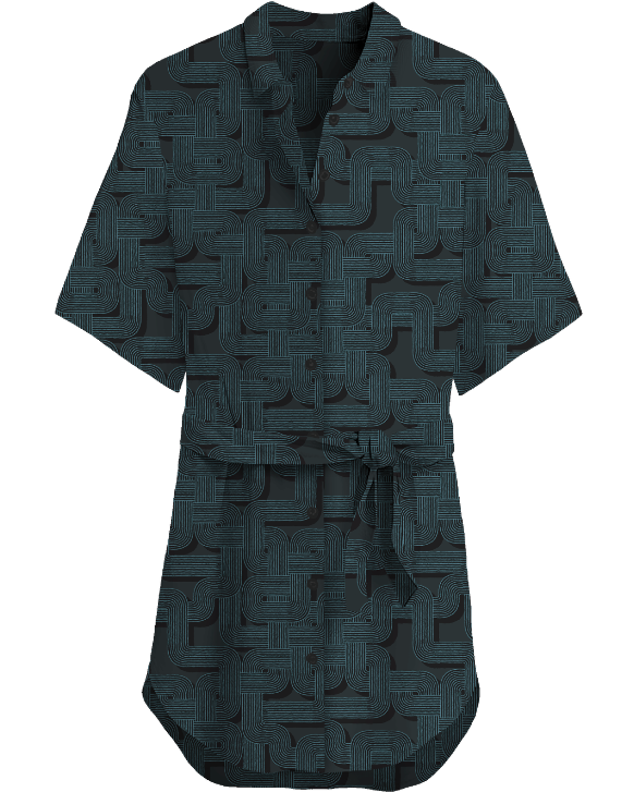 SERENA BLONS GEO BLACK WOMEN'S STRETCH SILK SHIRT DRESS