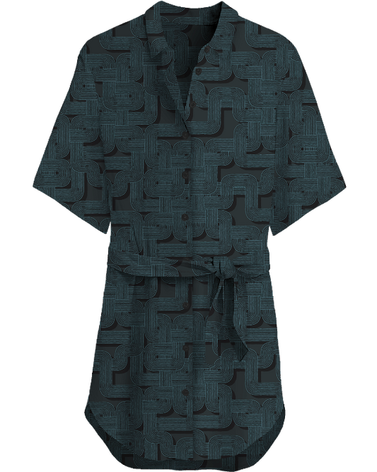 SERENA BLONS GEO BLACK WOMEN'S STRETCH SILK SHIRT DRESS