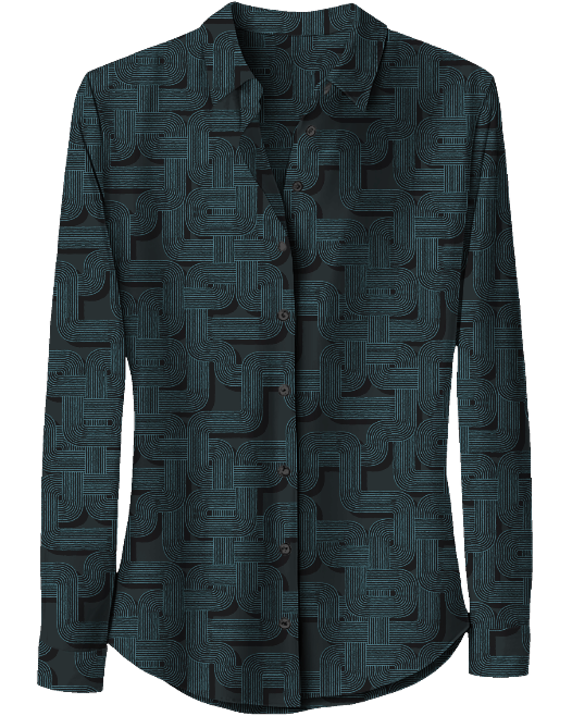 SUTTON BLONS GEO BLACK WOMEN'S STRETCH SILK LONG-SLEEVE SHIRT
