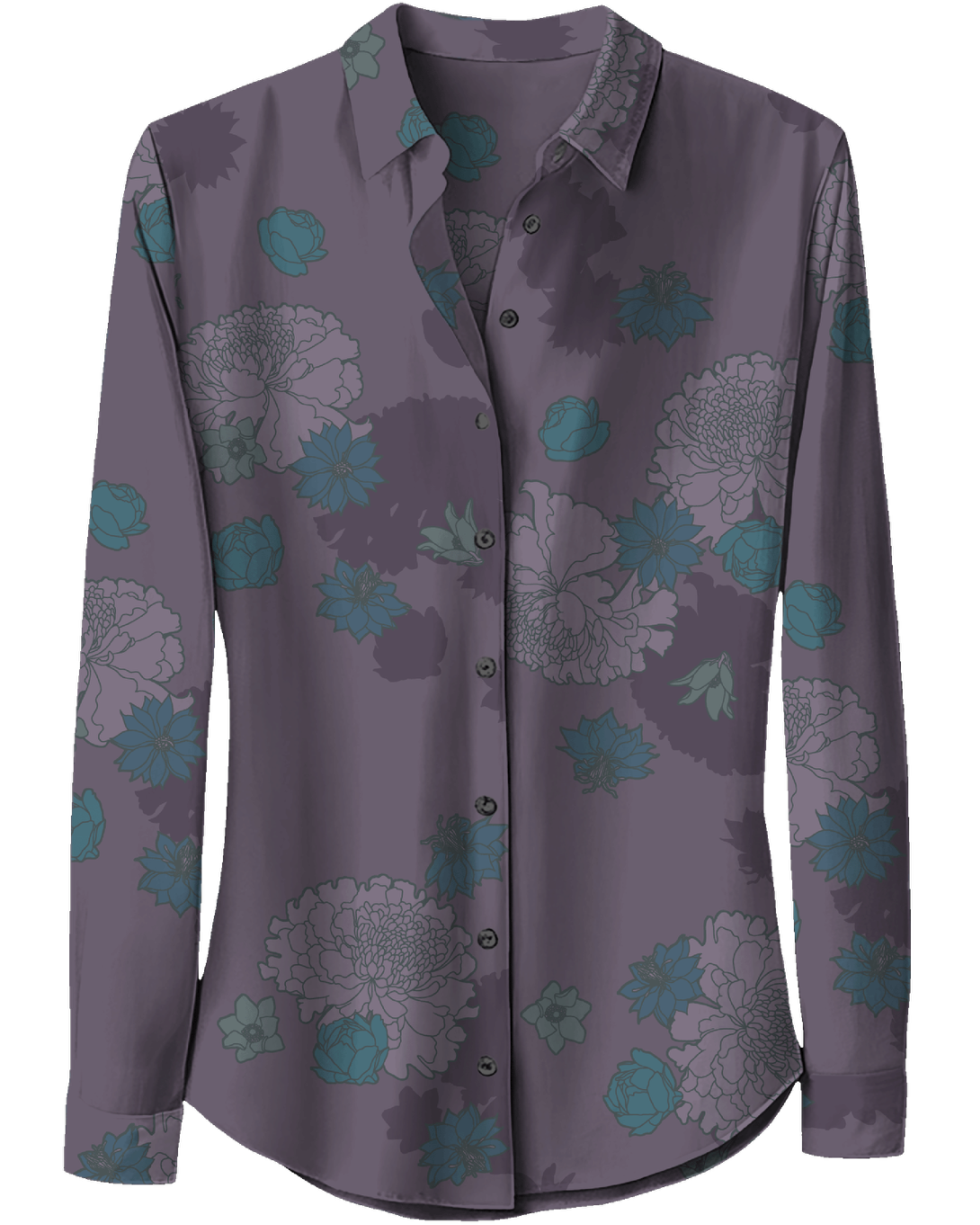 SUTTON WINTER FLORAL GRAPE WOMEN'S STRETCH SILK LONG-SLEEVE SHIRT
