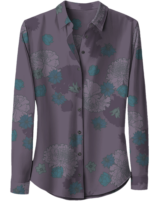 SUTTON WINTER FLORAL GRAPE WOMEN'S STRETCH SILK LONG-SLEEVE SHIRT
