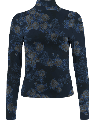 KATE LANS FLORAL NAVY WOMEN'S LYOCELL STRETCH TURTLENECK