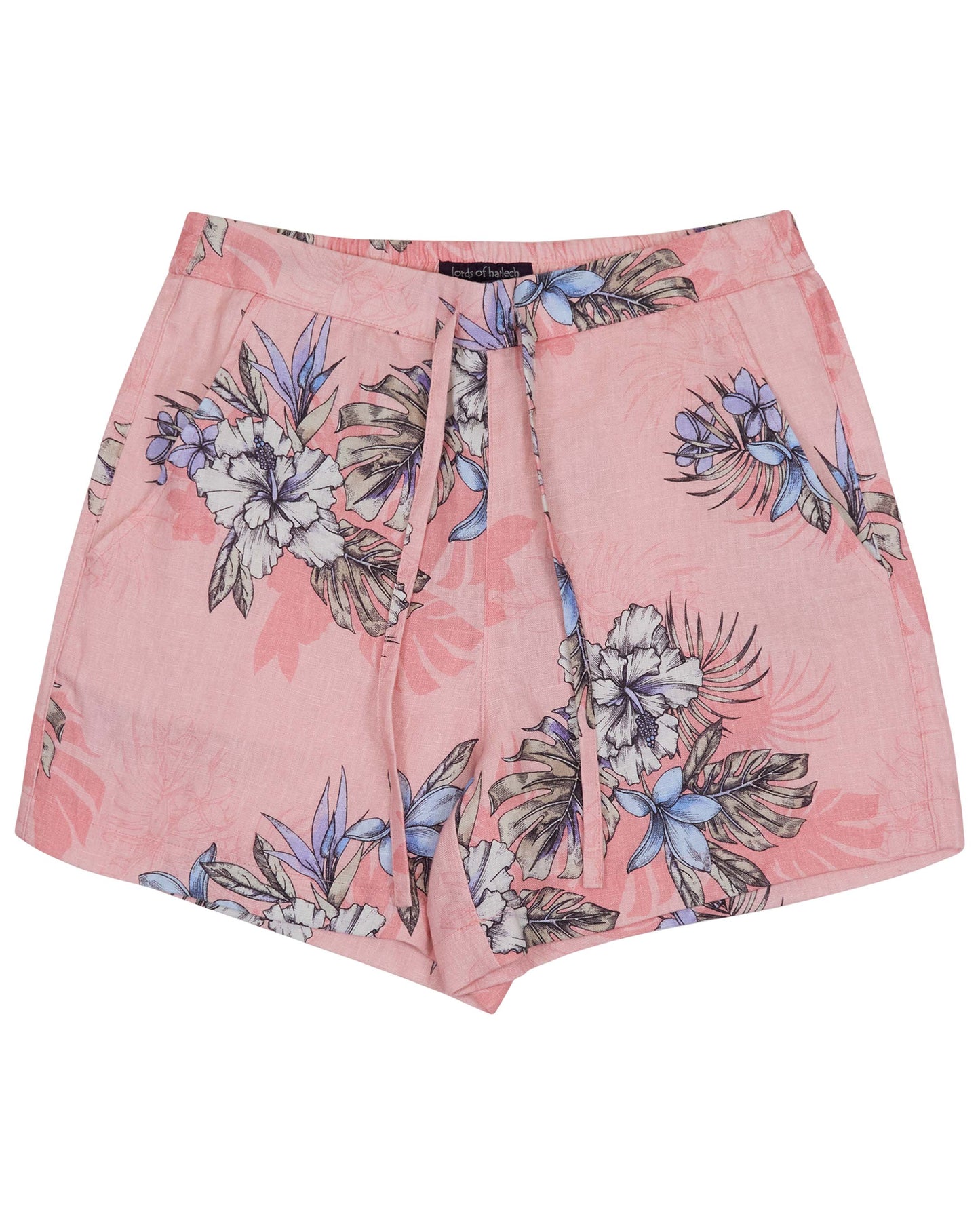 LEANNE EXOTIC FLORAL CORAL WOMENS DRAWSTRING LINEN SHORT