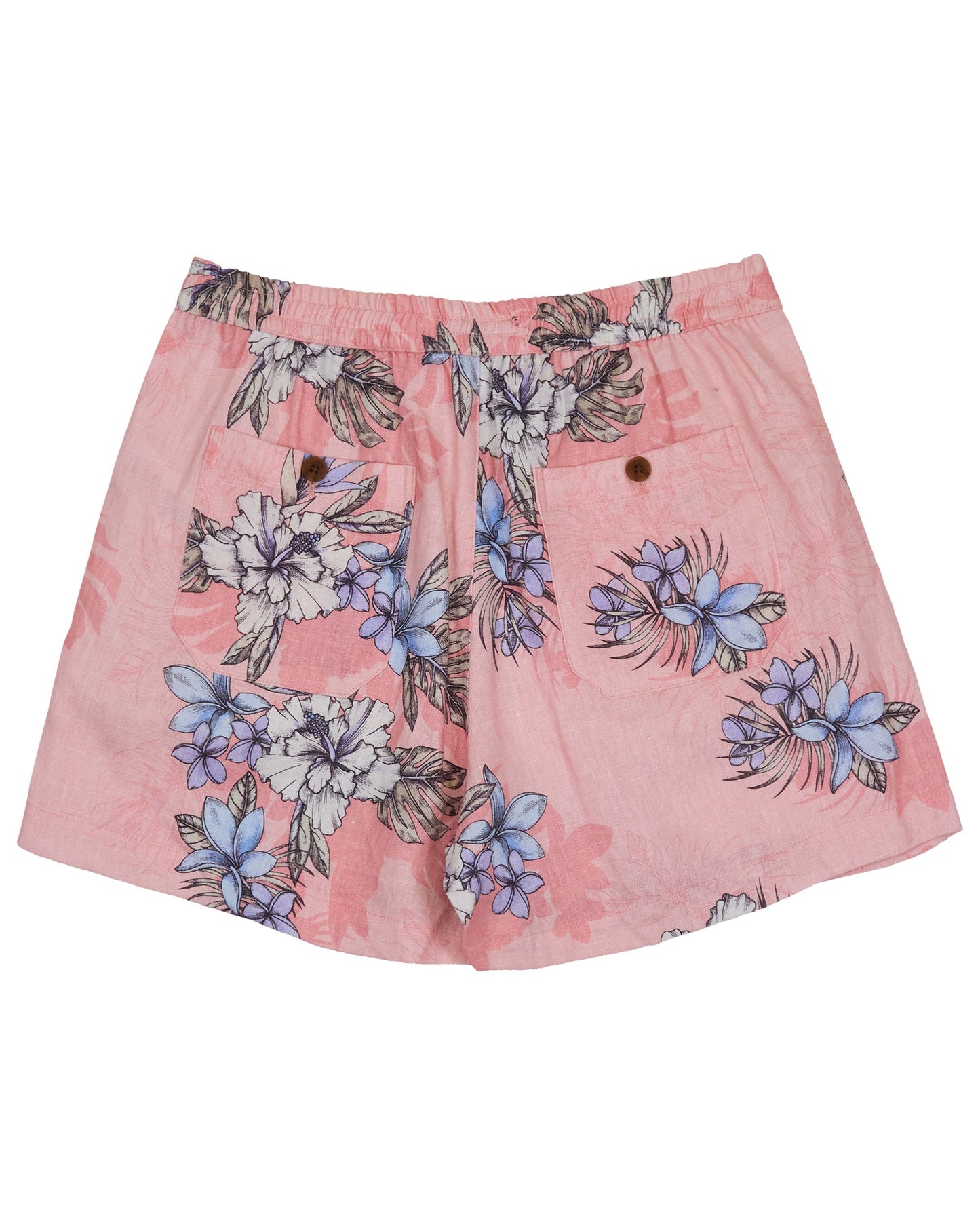 LEANNE EXOTIC FLORAL CORAL WOMENS DRAWSTRING LINEN SHORT