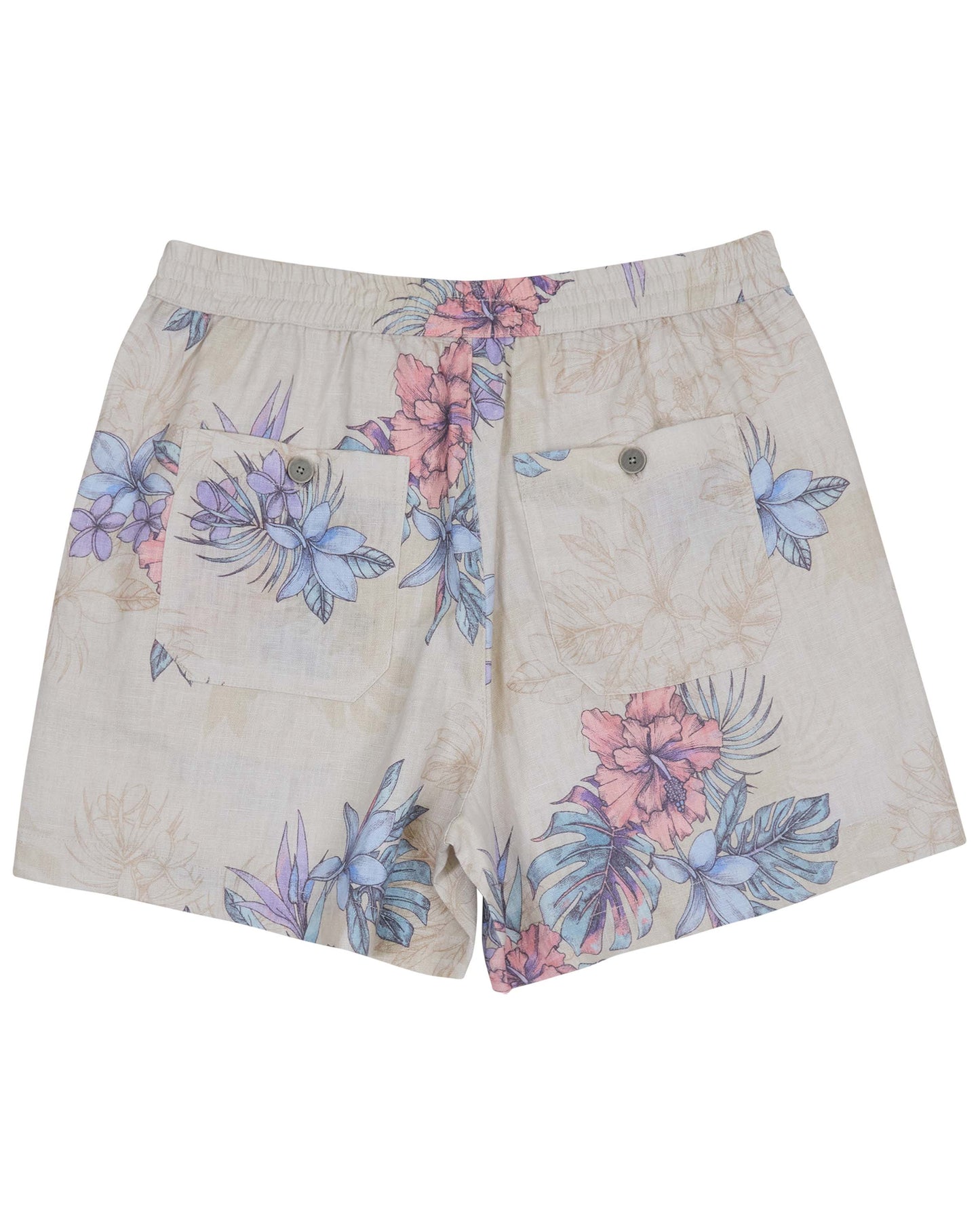 LEANNE EXOTIC FLORAL NATURAL WOMENS DRAWSTRING LINEN SHORT