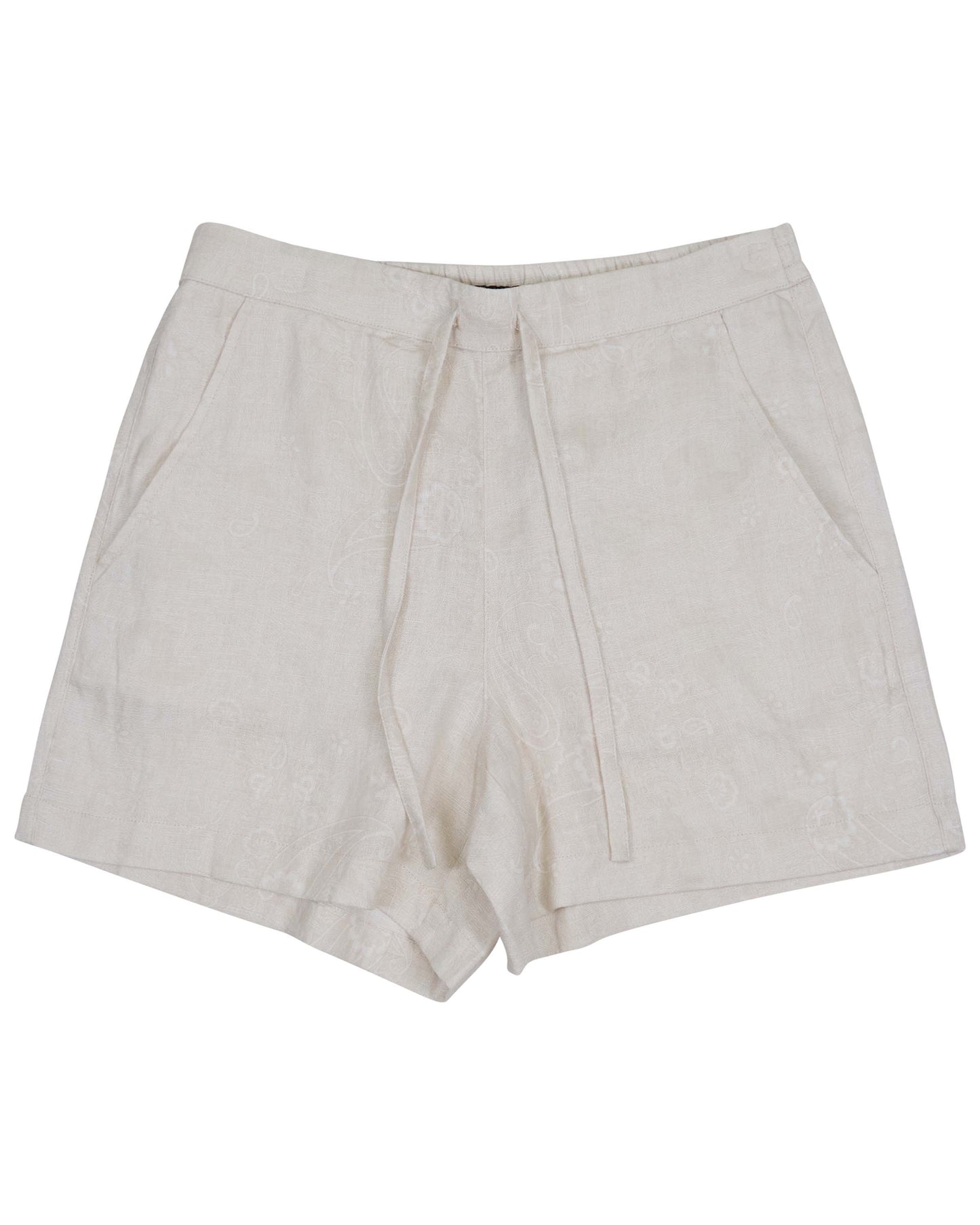 LEANNE PAISLEY EXPLOSION IVORY WOMENS DRAWSTRING LINEN SHORT
