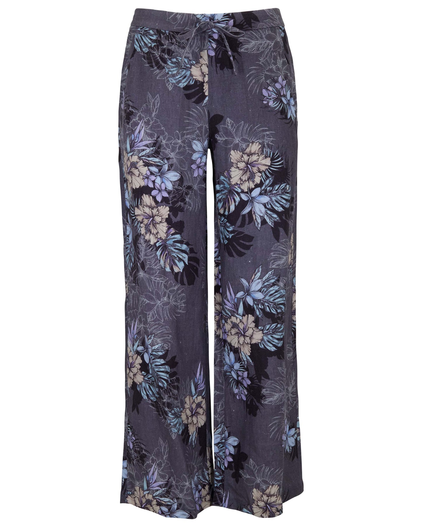 LILLIAN EXOTIC FLORAL BLACK WOMENS WIDE-LEG LINEN PANT
