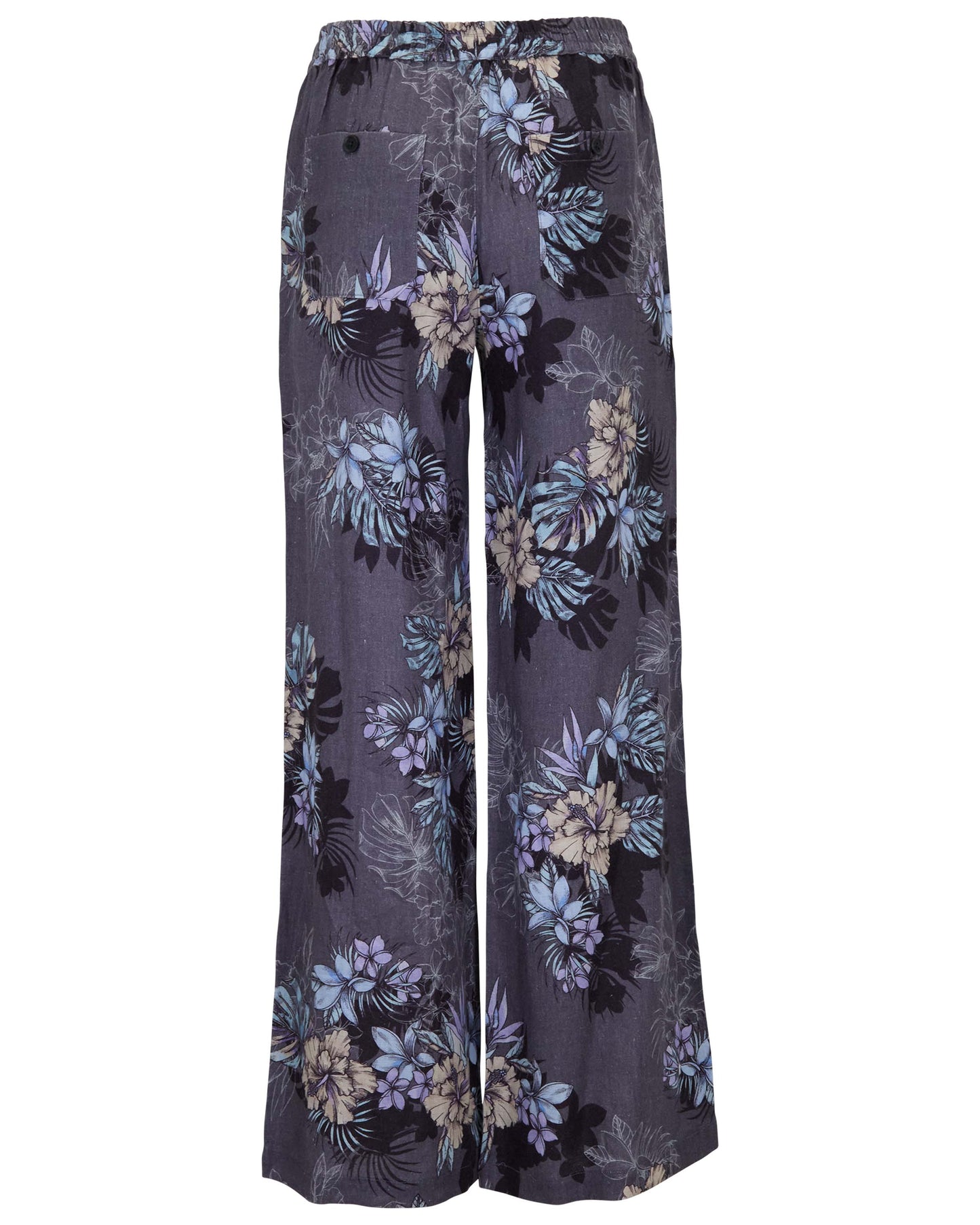 LILLIAN EXOTIC FLORAL BLACK WOMENS WIDE-LEG LINEN PANT
