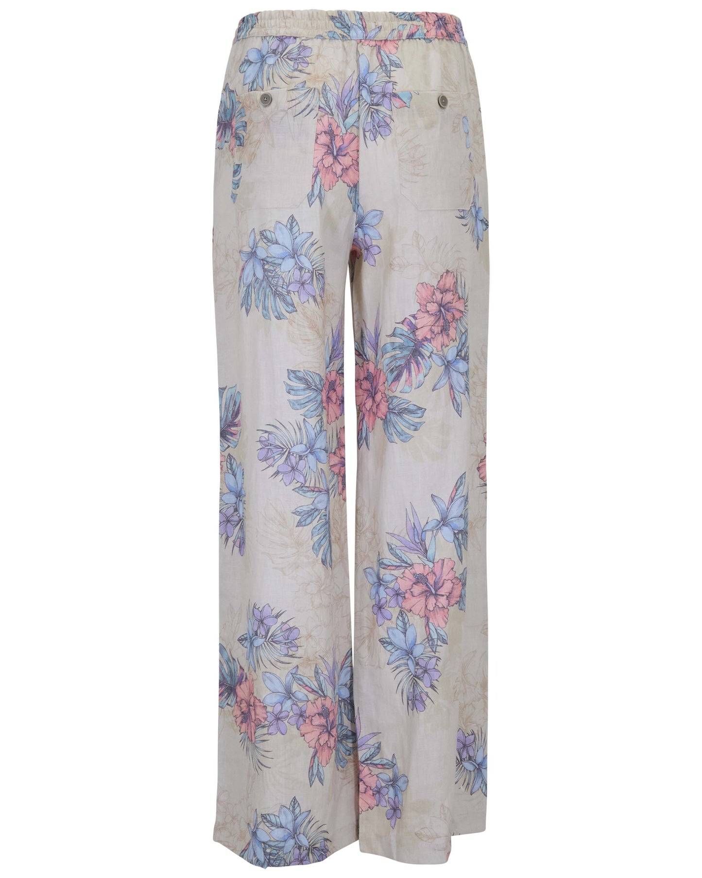 LILLIAN EXOTIC FLORAL NATURAL WOMENS WIDE-LEG LINEN PANT