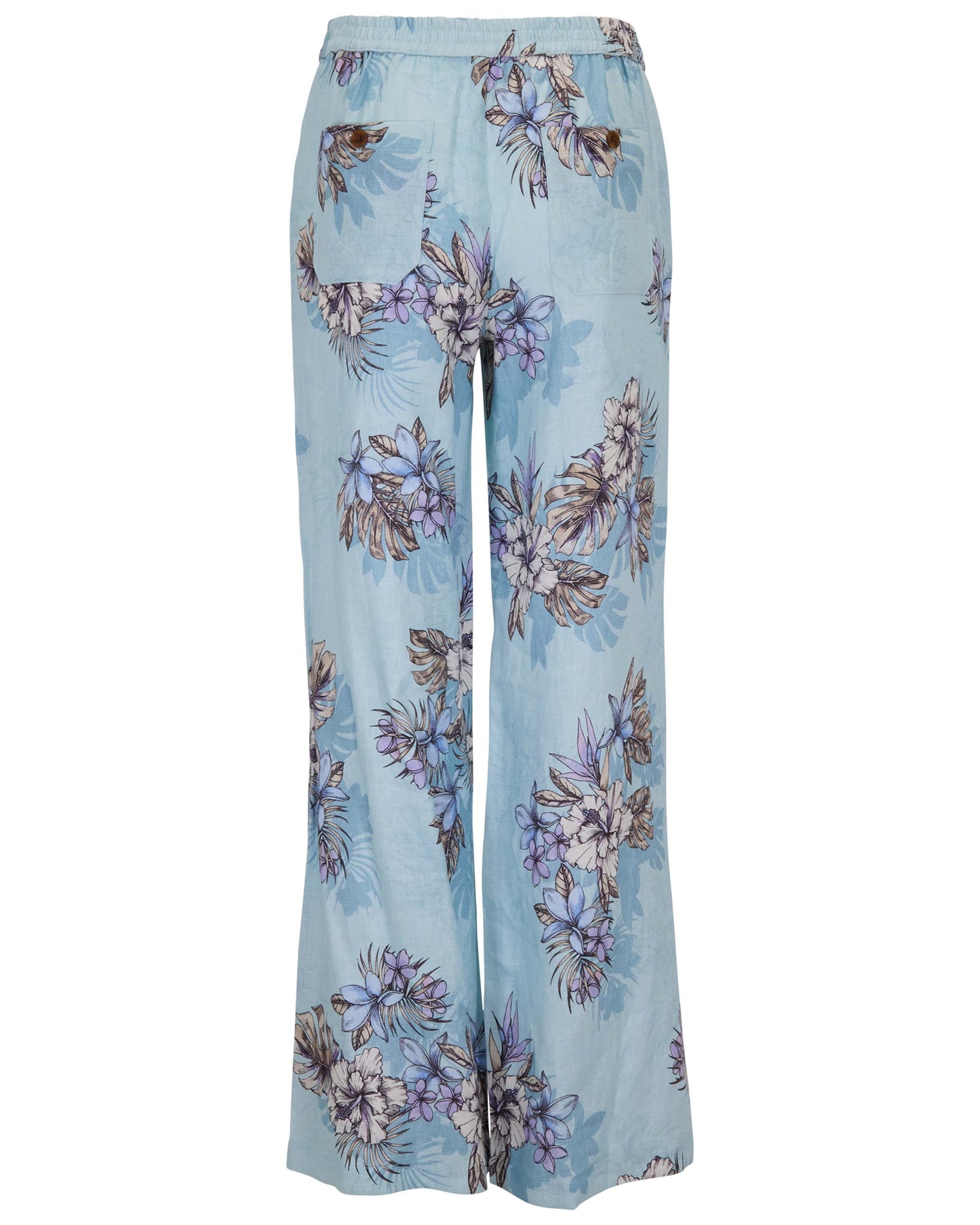 LILLIAN EXOTIC FLORAL TEAL WOMENS WIDE-LEG LINEN PANT