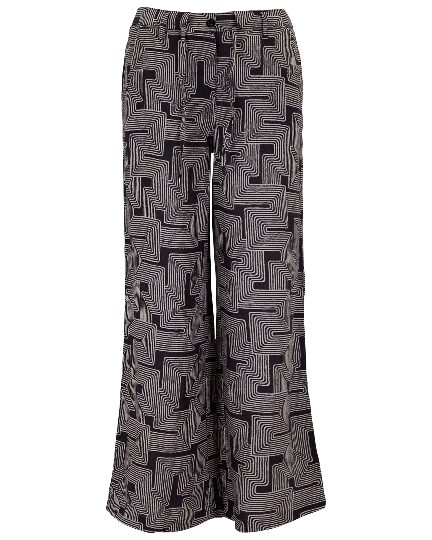 DEANNA INTER TWINE BLACK WOMENS WIDE-LEG LINEN PANT