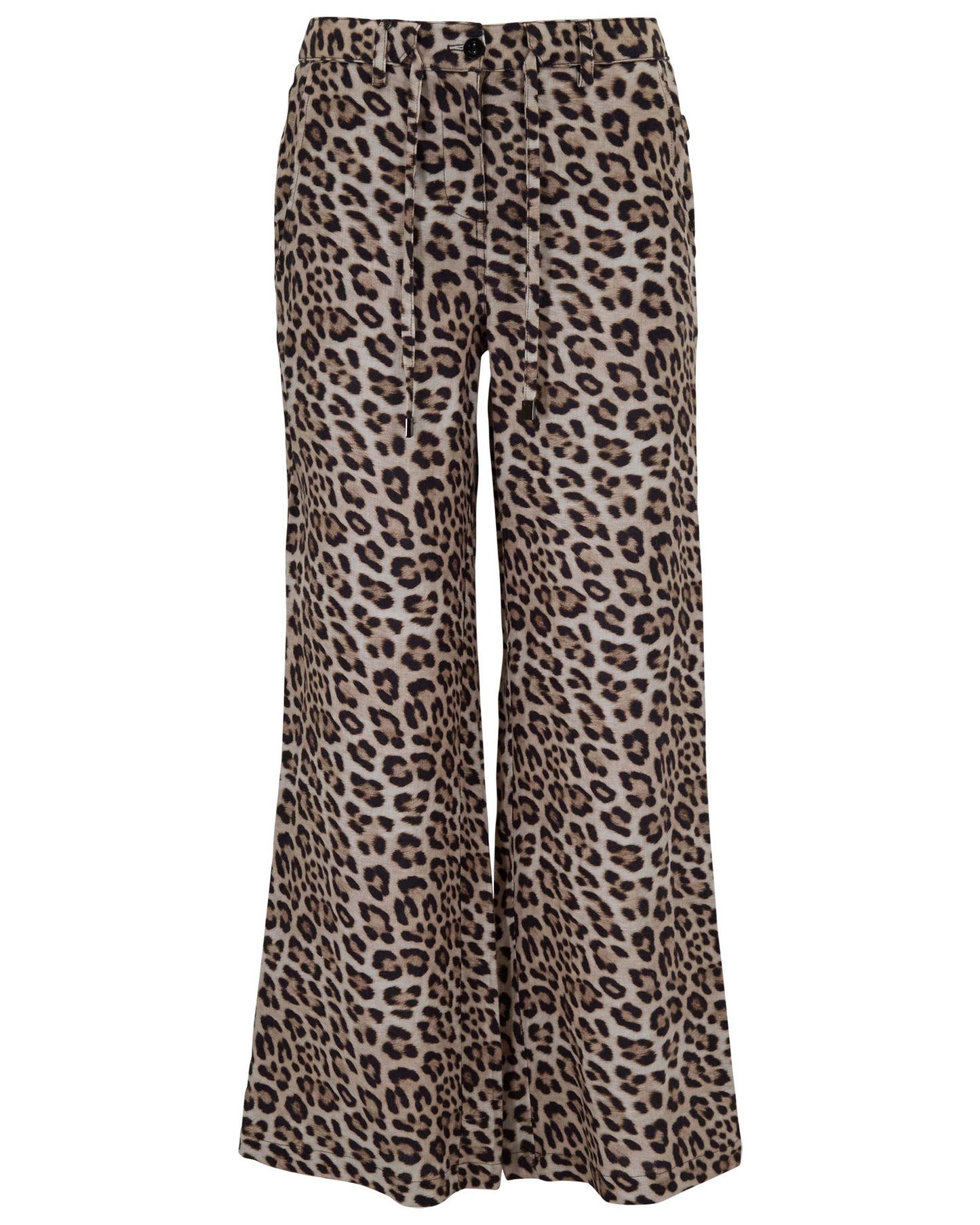 DEANNA LEOPARD BROWN WOMENS WIDE-LEG LINEN PANT