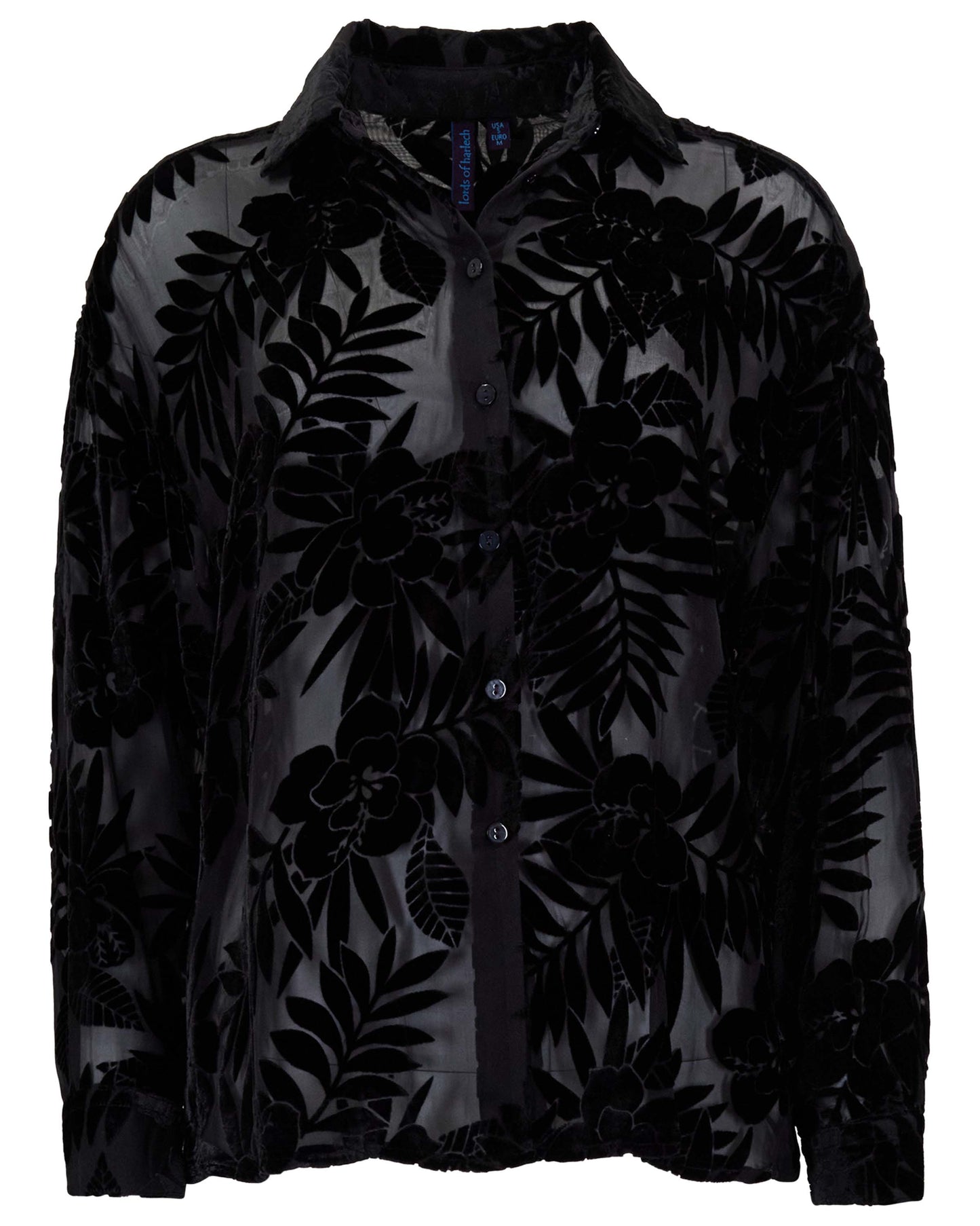 NADIA COUNTRY FLORAL VELVET DEVORE BLACK WOMENS SHIRT