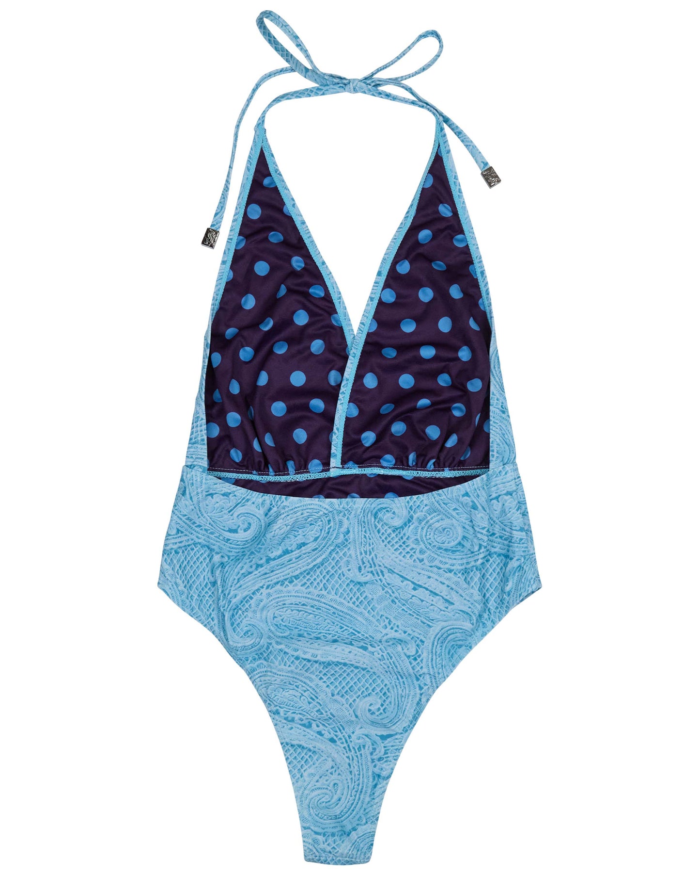 XENA CROCHET PAISLEY TEAL WOMENS HALTER ONE-PIECE SWIMSUIT