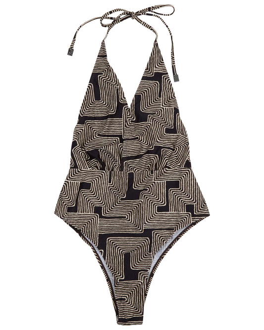 XENA INTER TWINE BLACK WOMENS HALTER ONE-PIECE SWIMSUIT