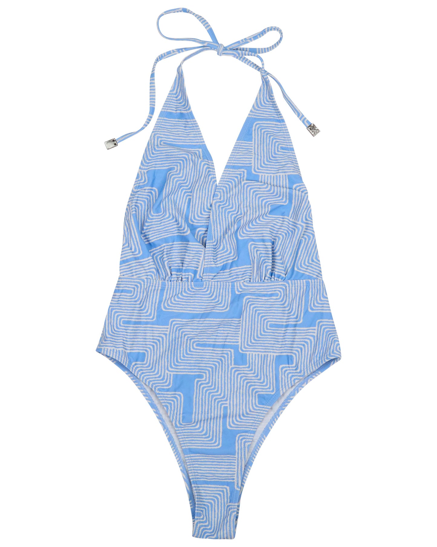 XENA INTER TWINE BLUE WOMENS HALTER ONE-PIECE SWIMSUIT