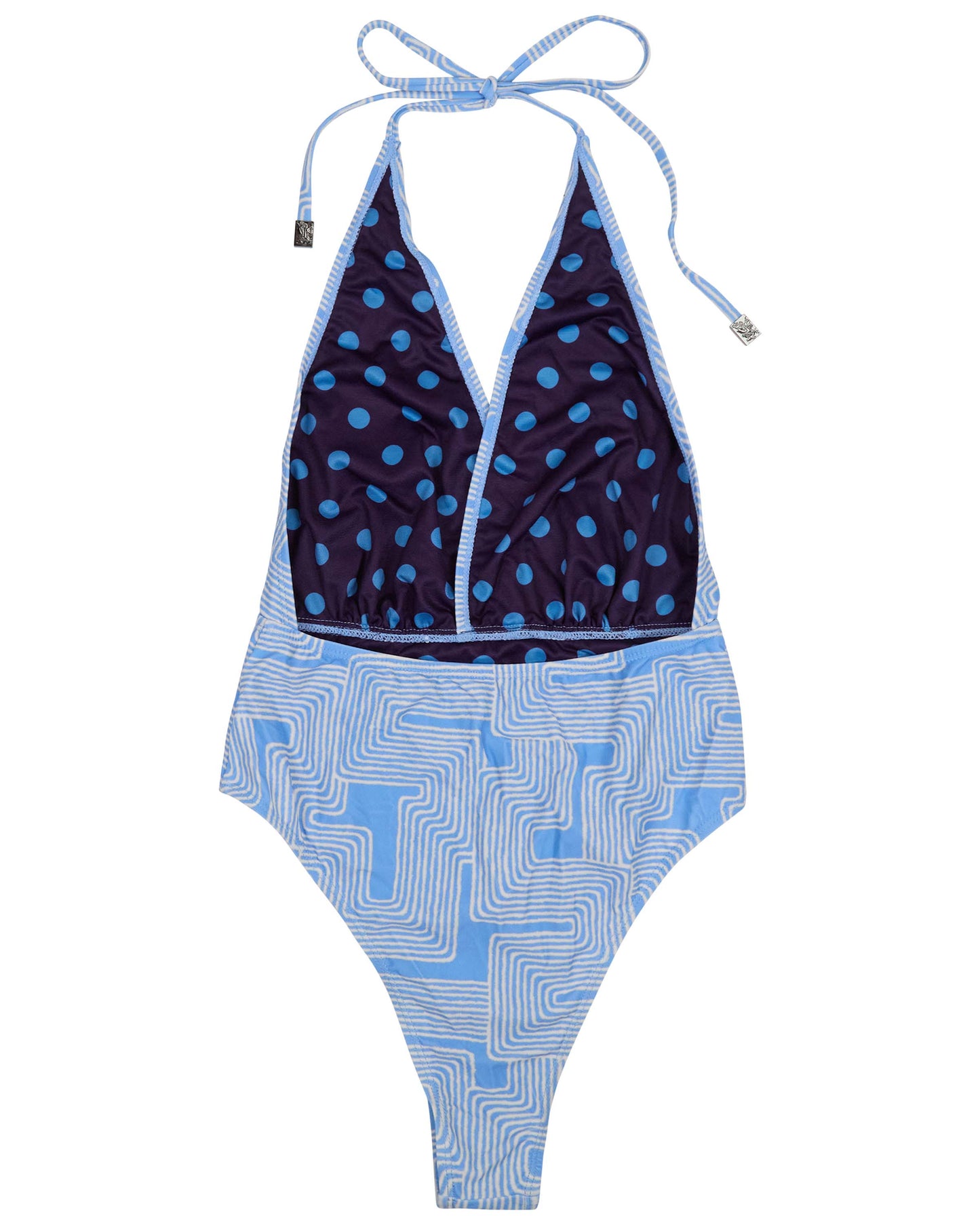 XENA INTER TWINE BLUE WOMENS HALTER ONE-PIECE SWIMSUIT