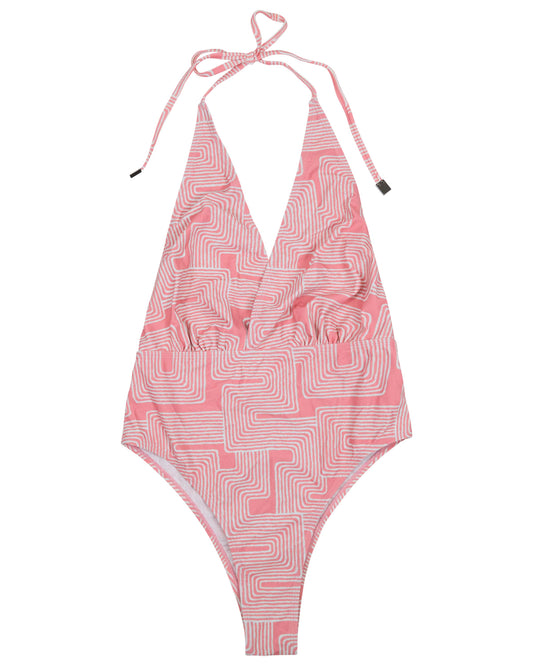 XENA INTER TWINE CORAL WOMENS HALTER ONE-PIECE SWIMSUIT