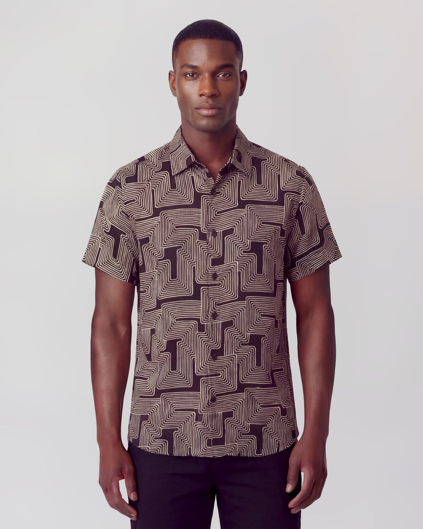 LANDON INTER TWINE BLACK MENS LINEN SHIRT