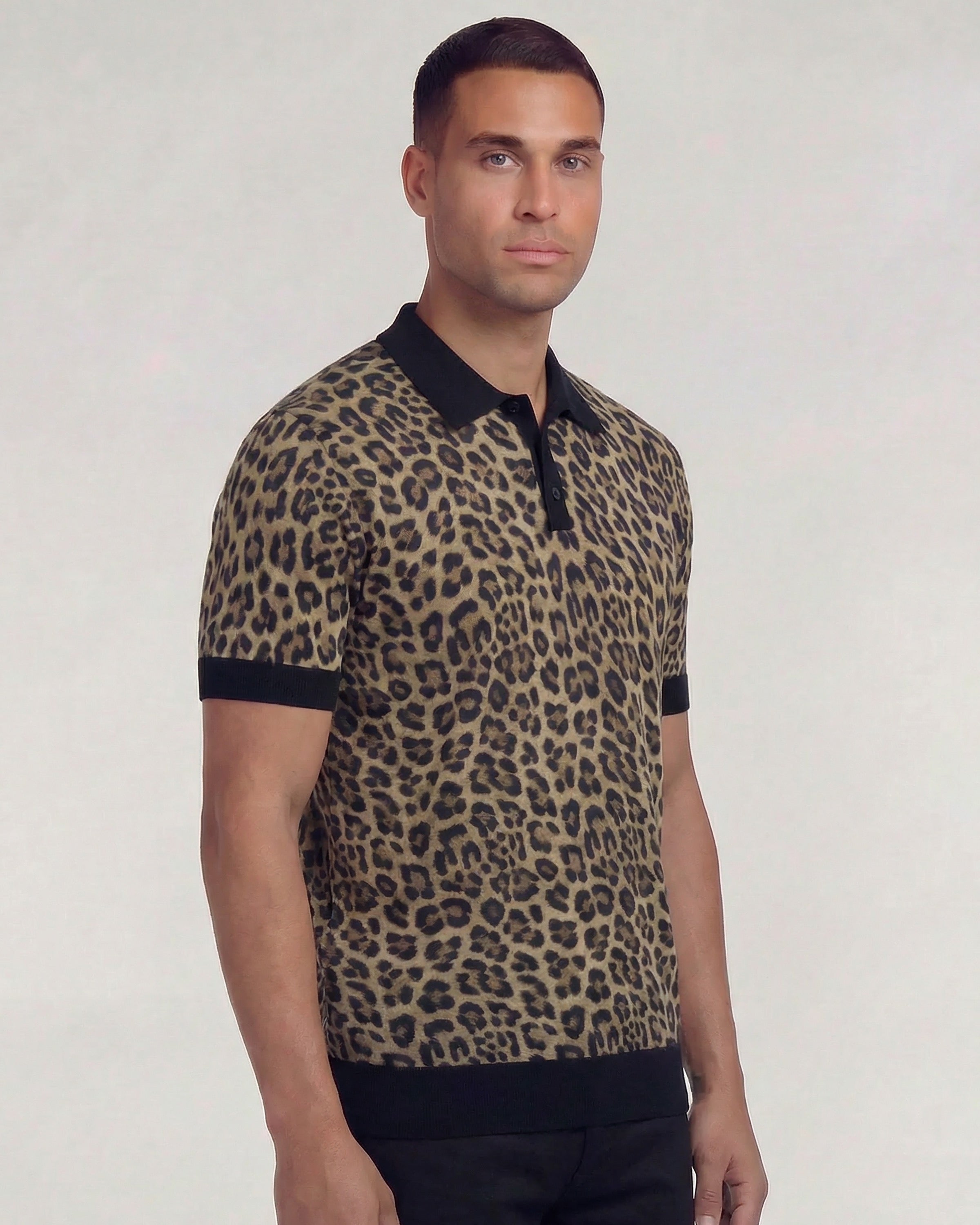トップス 5351 pour les hommes leopard polo Animal Leopard Print Men's Polo-Shirts Short Sleeve Golf Shirt