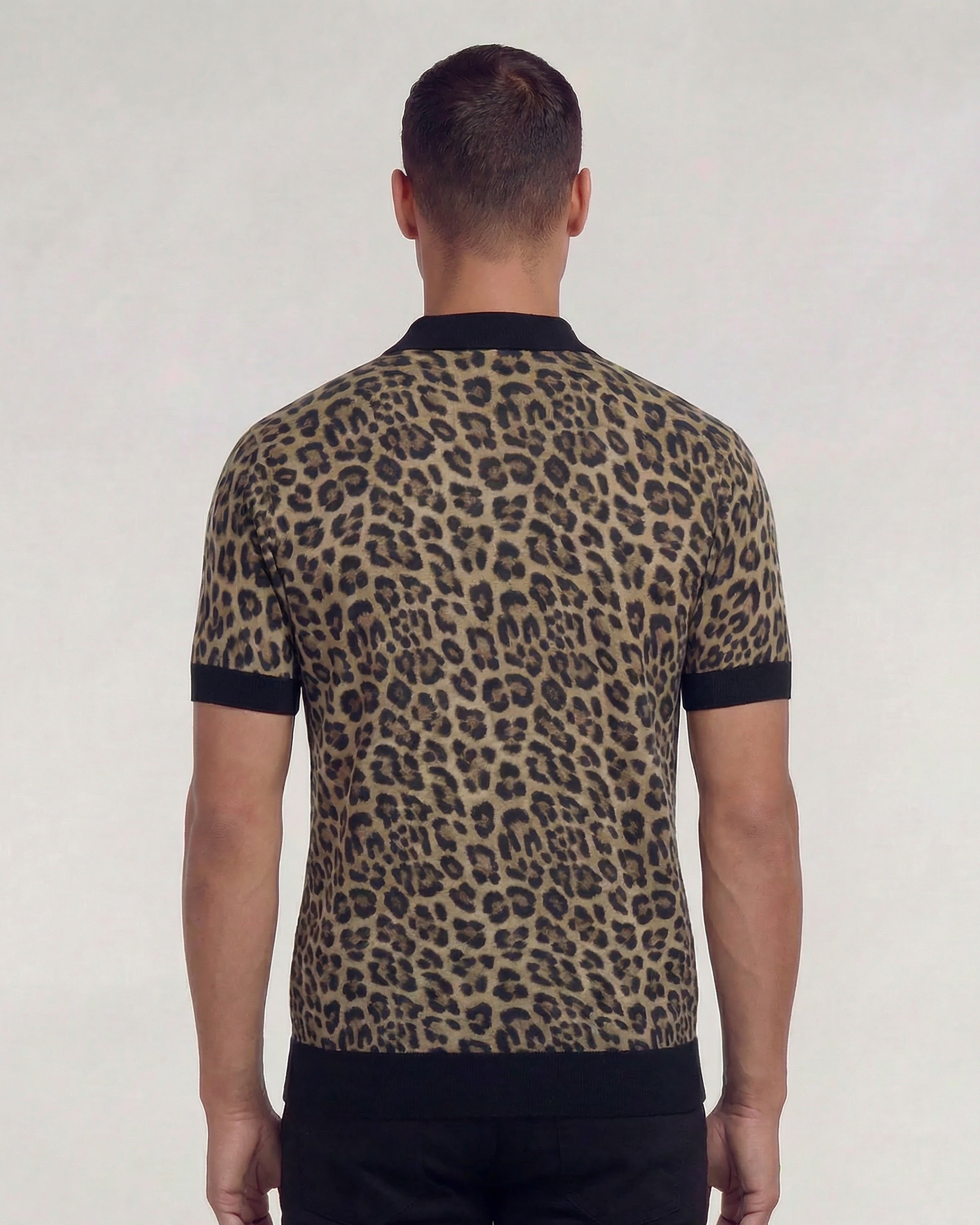 トップス 5351 pour les hommes leopard polo PILGRIM LEOPARD BROWN MENS MERINO SILK CASHMERE POLO – Lords of