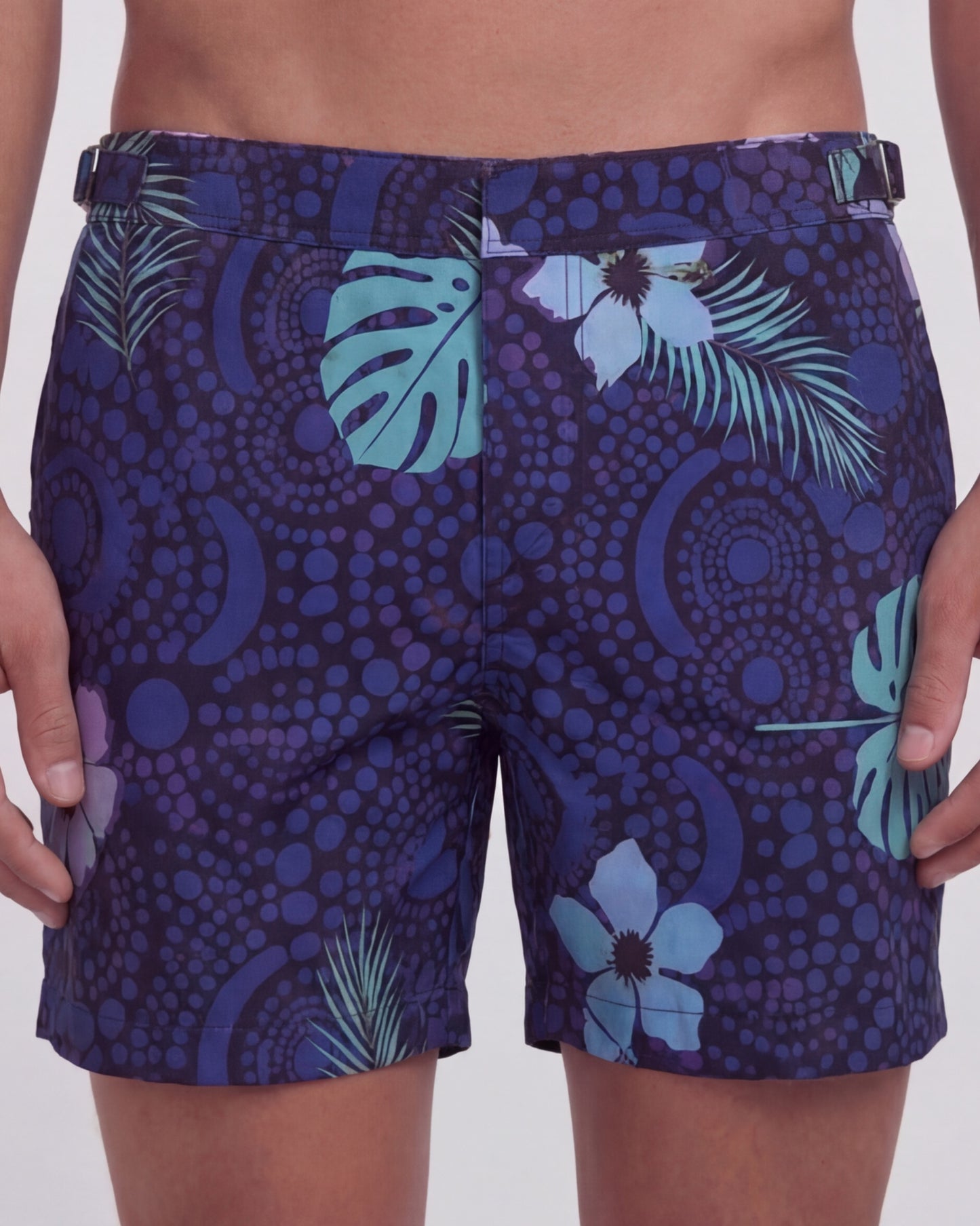POOL TROPICAL FANTASY NAVY MENS TAILORED SWIM SHORT