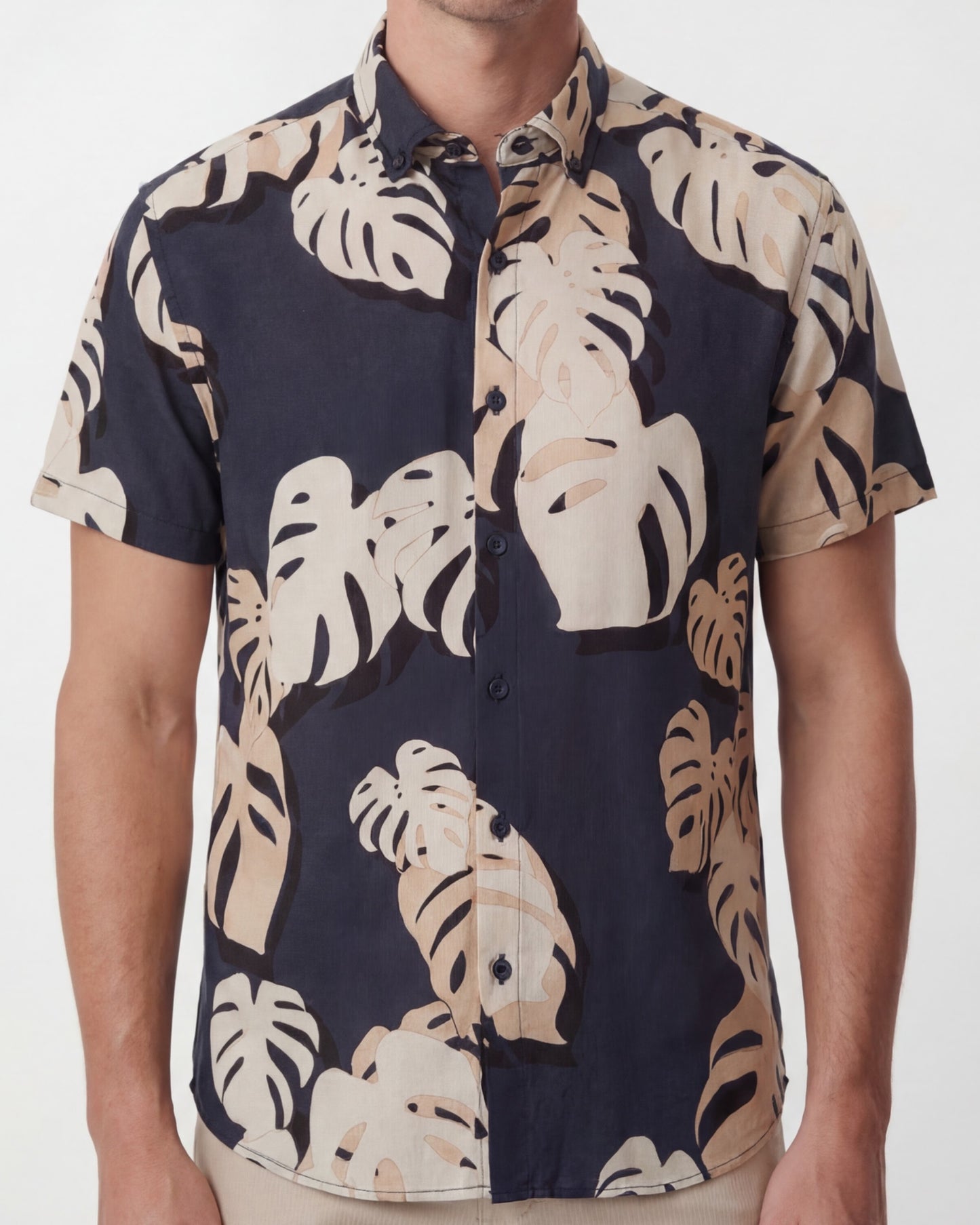 TOBIAS MONSTERA FLORAL SMOKE MENS MERINO WOOL SHIRT