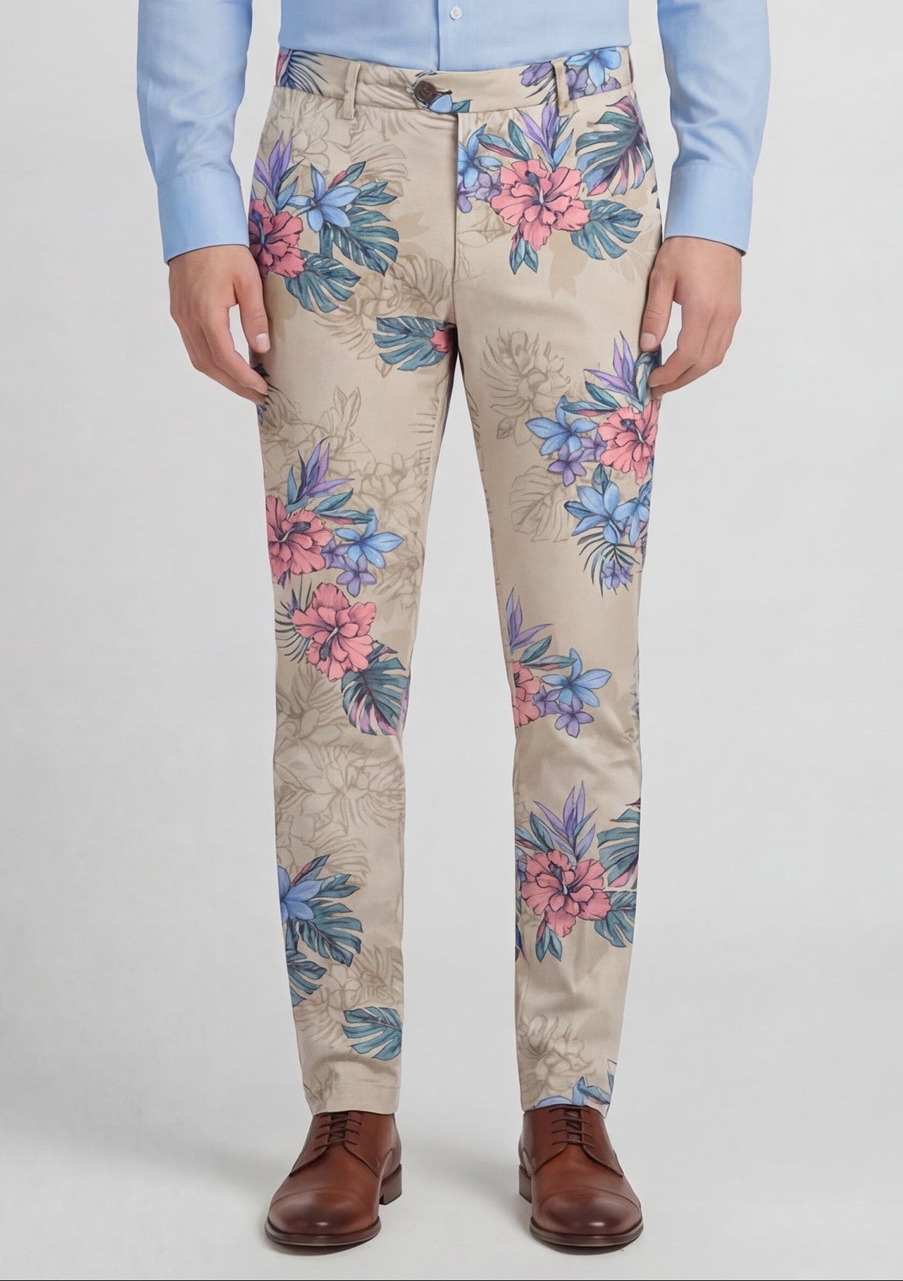 JACK EXOTIC FLORAL NATURAL MENS FLAT FRONT PANT