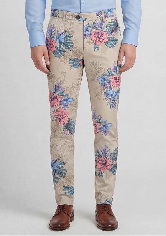 JACK EXOTIC FLORAL NATURAL MENS FLAT FRONT PANT