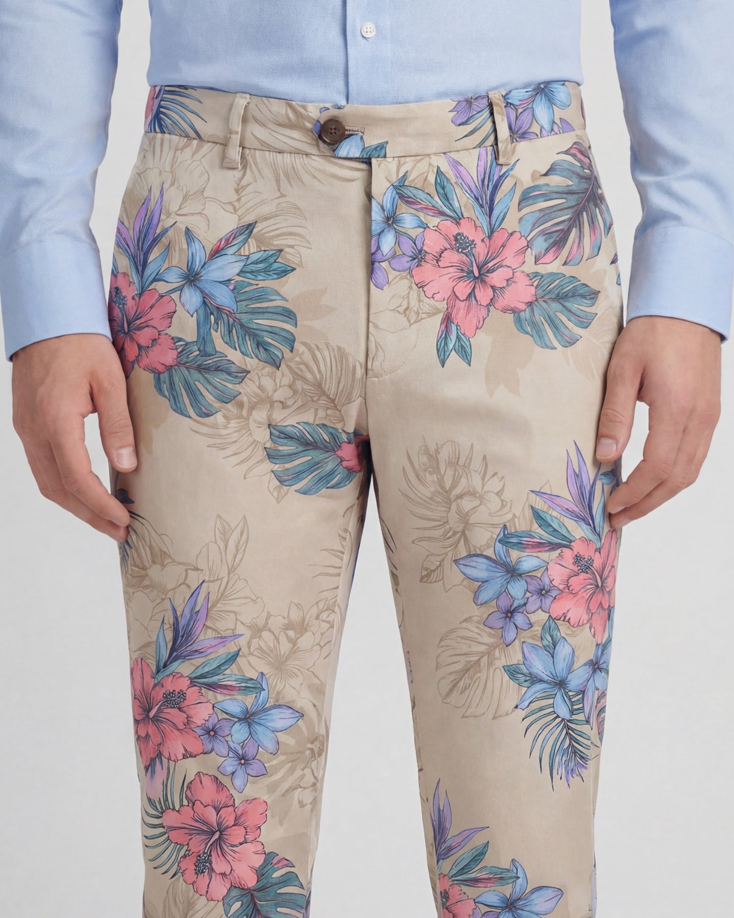 JACK EXOTIC FLORAL NATURAL MENS FLAT FRONT PANT