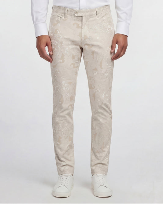 JACK PAISLEY EXPLOSION IVORY MENS FLAT FRONT PANT