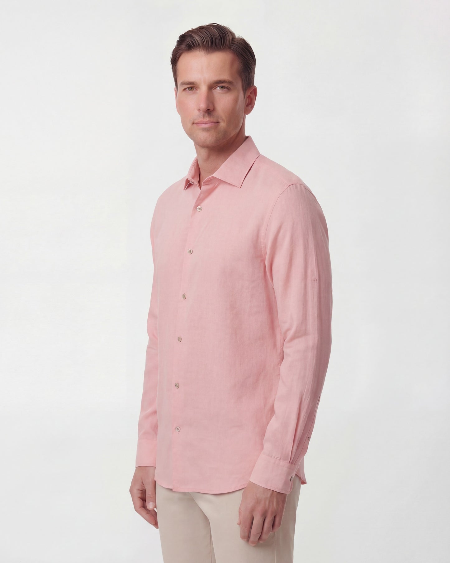 LIONEL LINNEN OVERHEMD MET KNOOPJES - FRIS ROZE