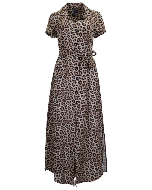 DORINDA LEOPARD BROWN WOMENS SHIRT DRESS