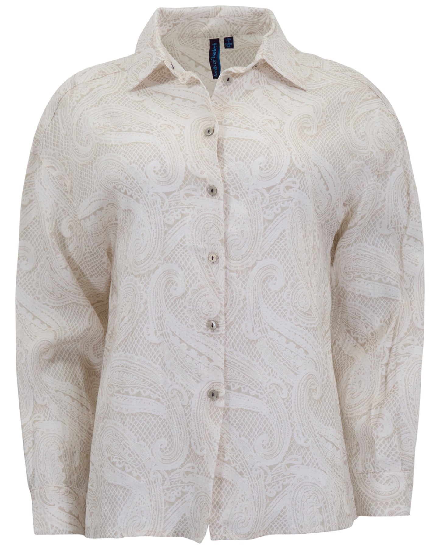 LYDIA CROCHET CROCHET PAISLEY IVORY WOMENS RELAXED LINEN SHIRT