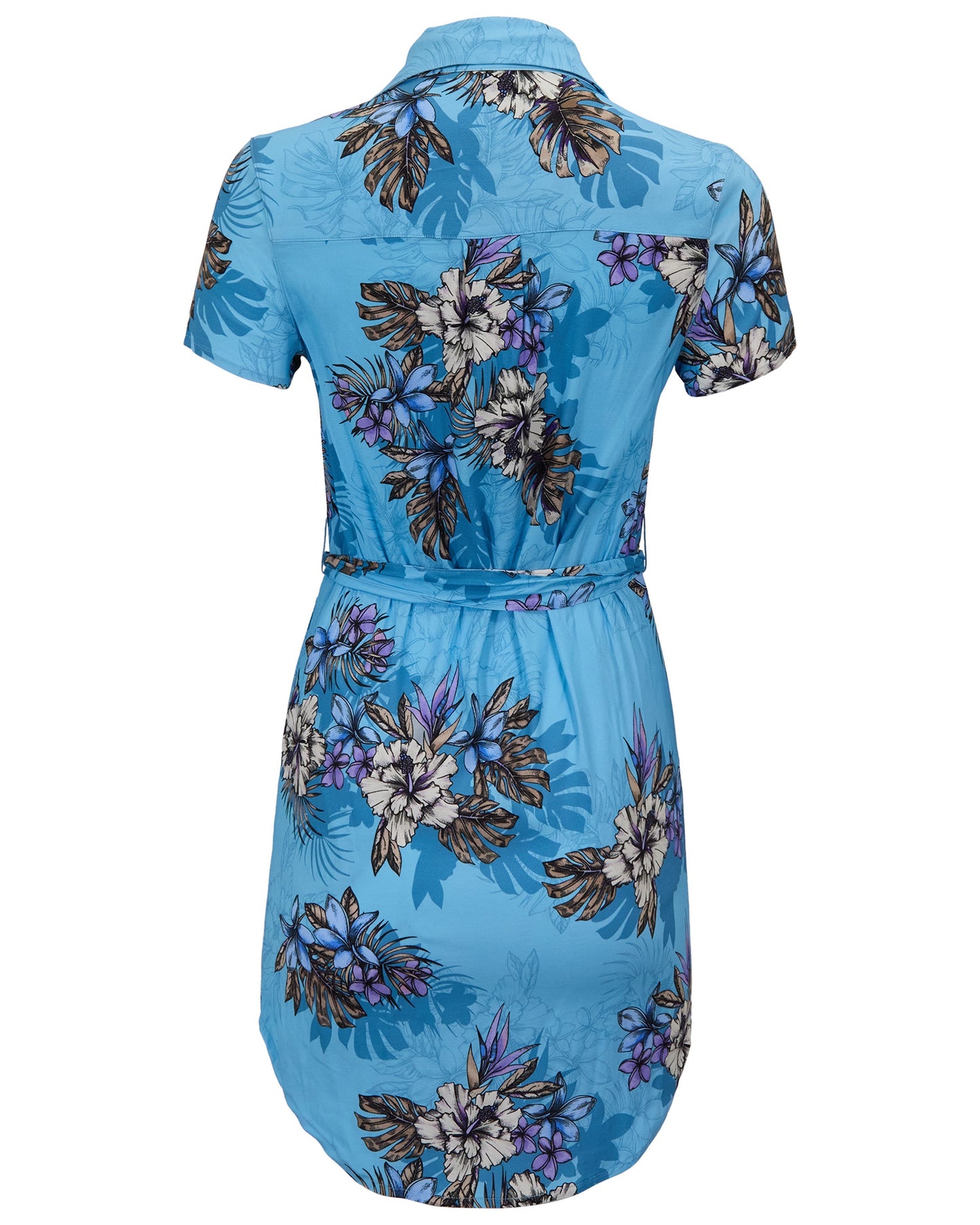 CRYSTAL EXOTIC FLORAL TEAL WOMENS SHIRT DRESS