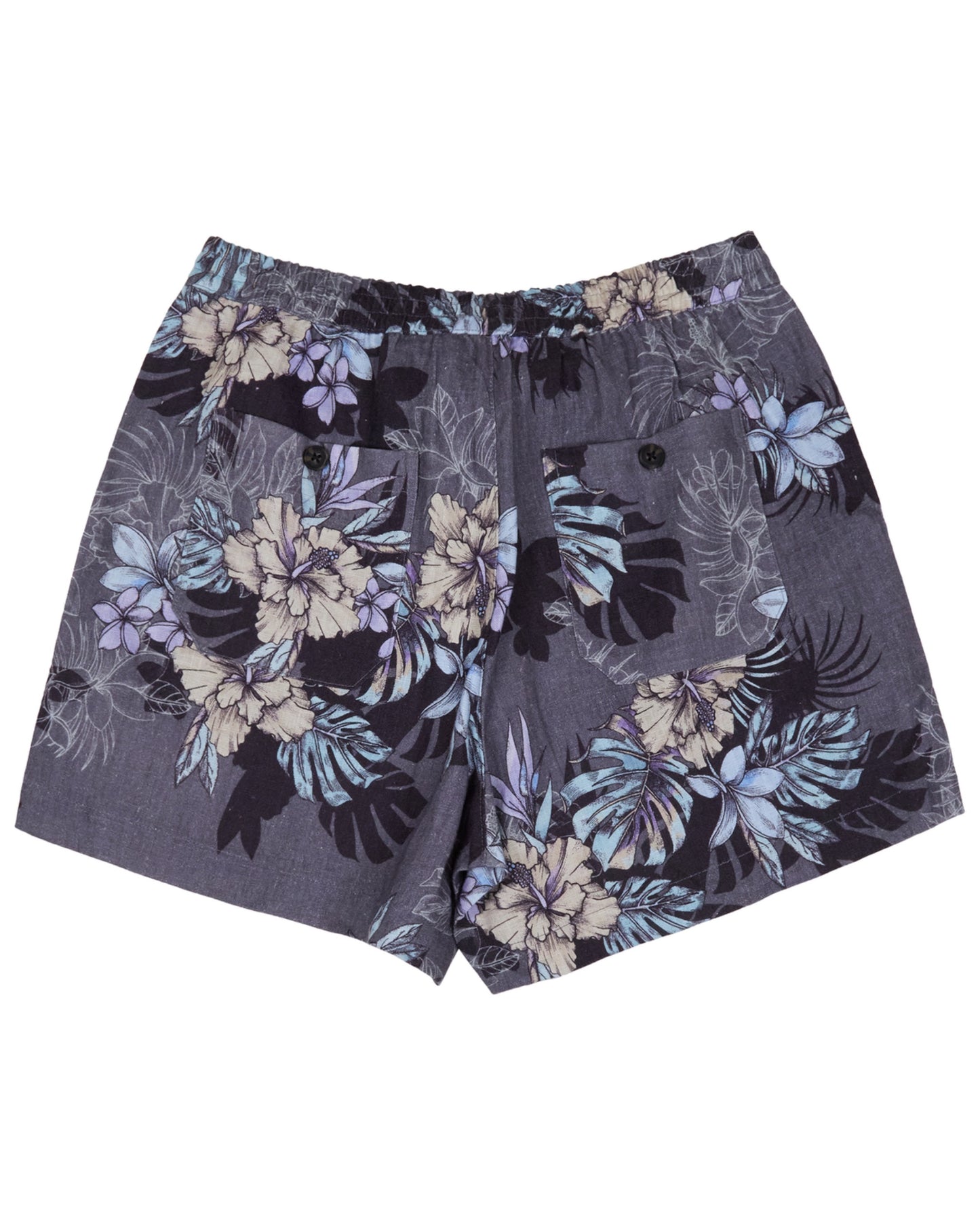 LEANNE EXOTIC FLORAL BLACK WOMENS DRAWSTRING LINEN SHORT