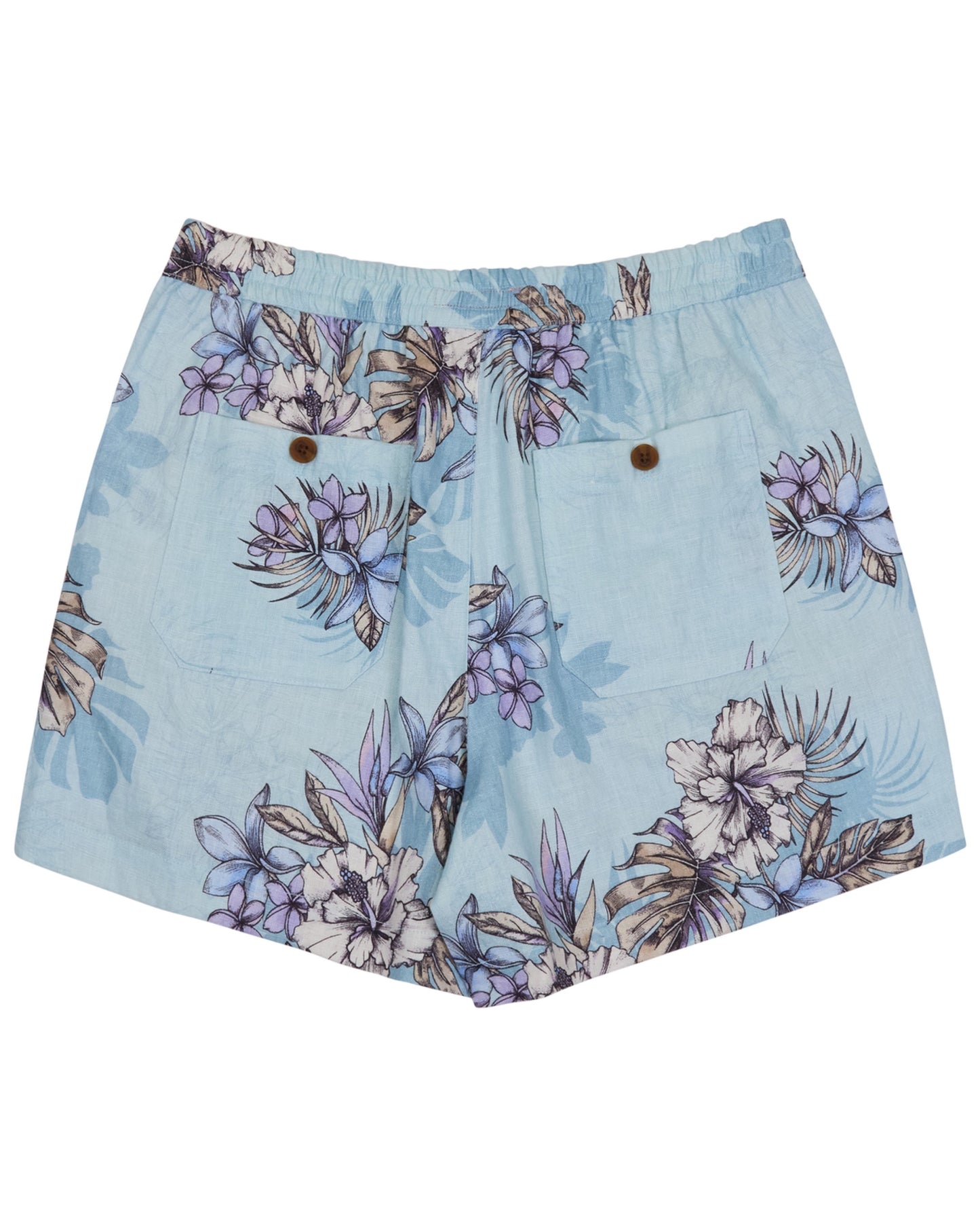 LEANNE EXOTIC FLORAL TEAL WOMENS DRAWSTRING LINEN SHORT
