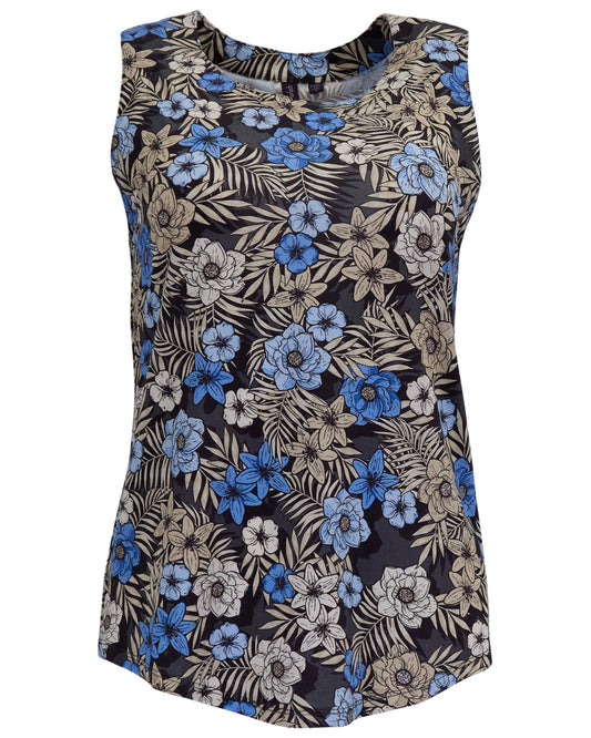 TINA TROPICAL MIX BLACK WOMENS MUSCLE TANK