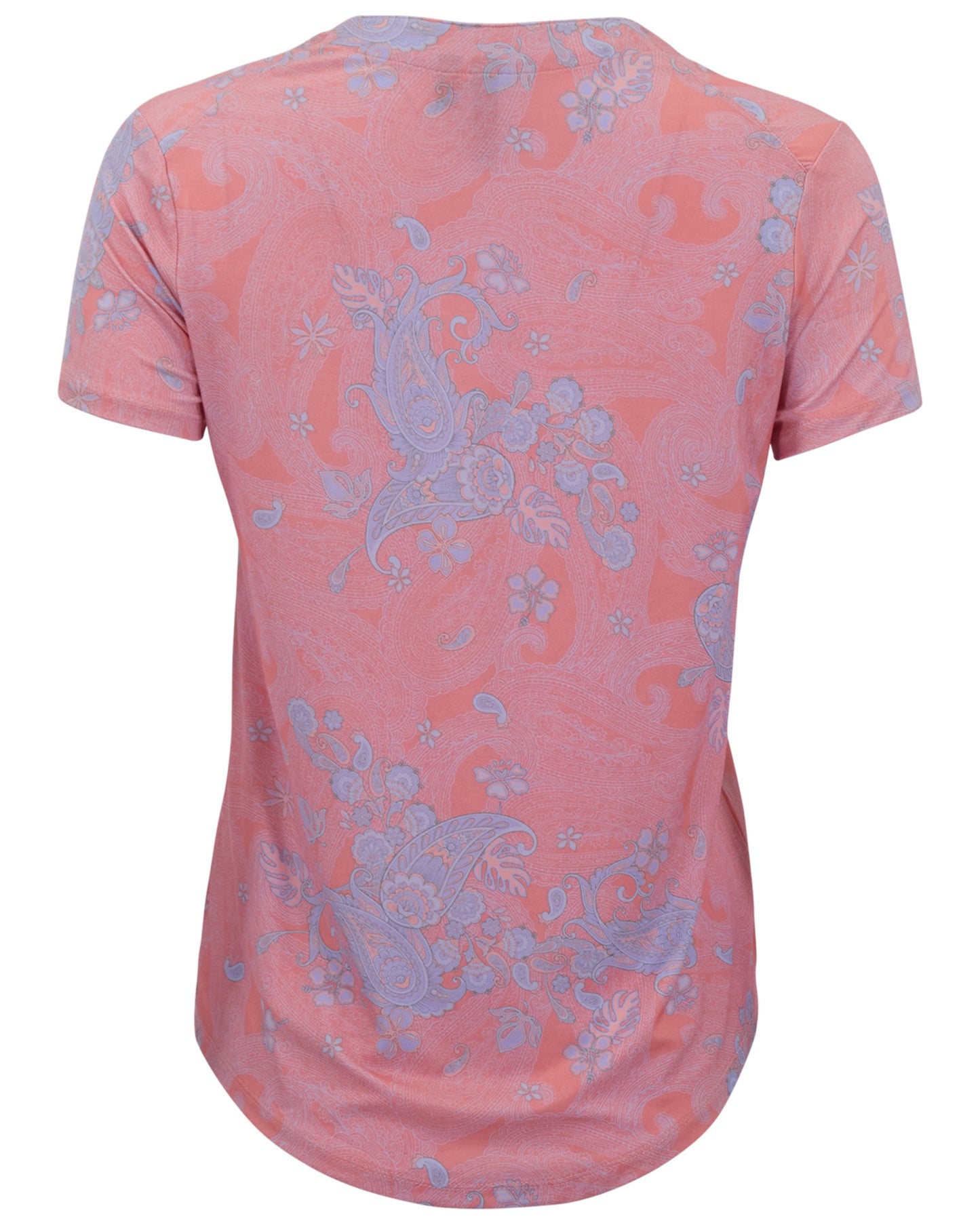 VICTORIA PAISLEY EXPLOSION CORAL WOMENS V-NECK PRINTED TOP