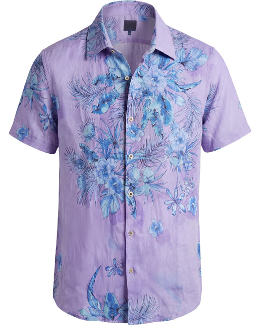 SERGIO MALI FLORAL LAVENDER MENS LINEN PRINTED SHIRT