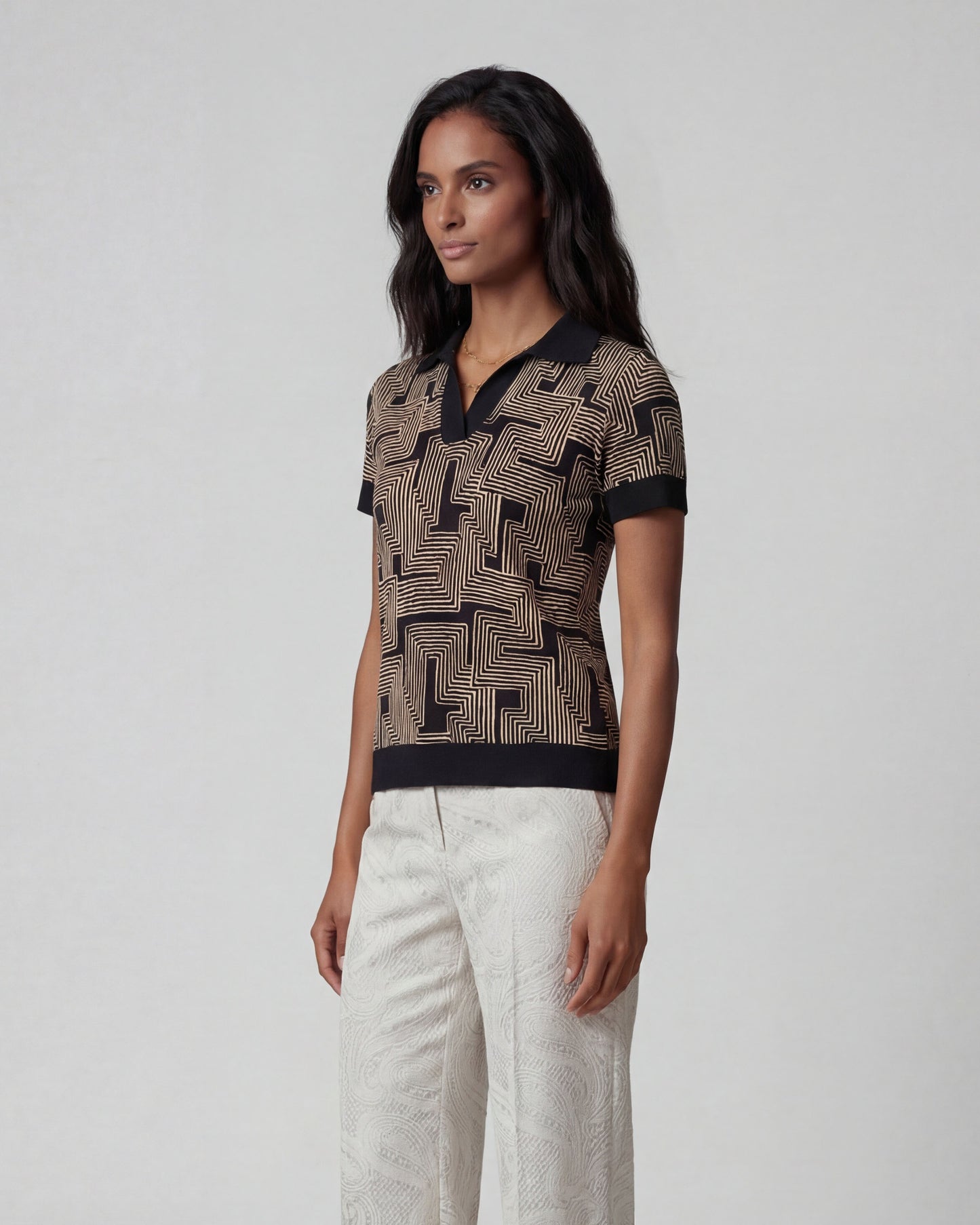 JESSICA INTER TWINE BLACK WOMENS MERINO SILK CASHMERE POLO