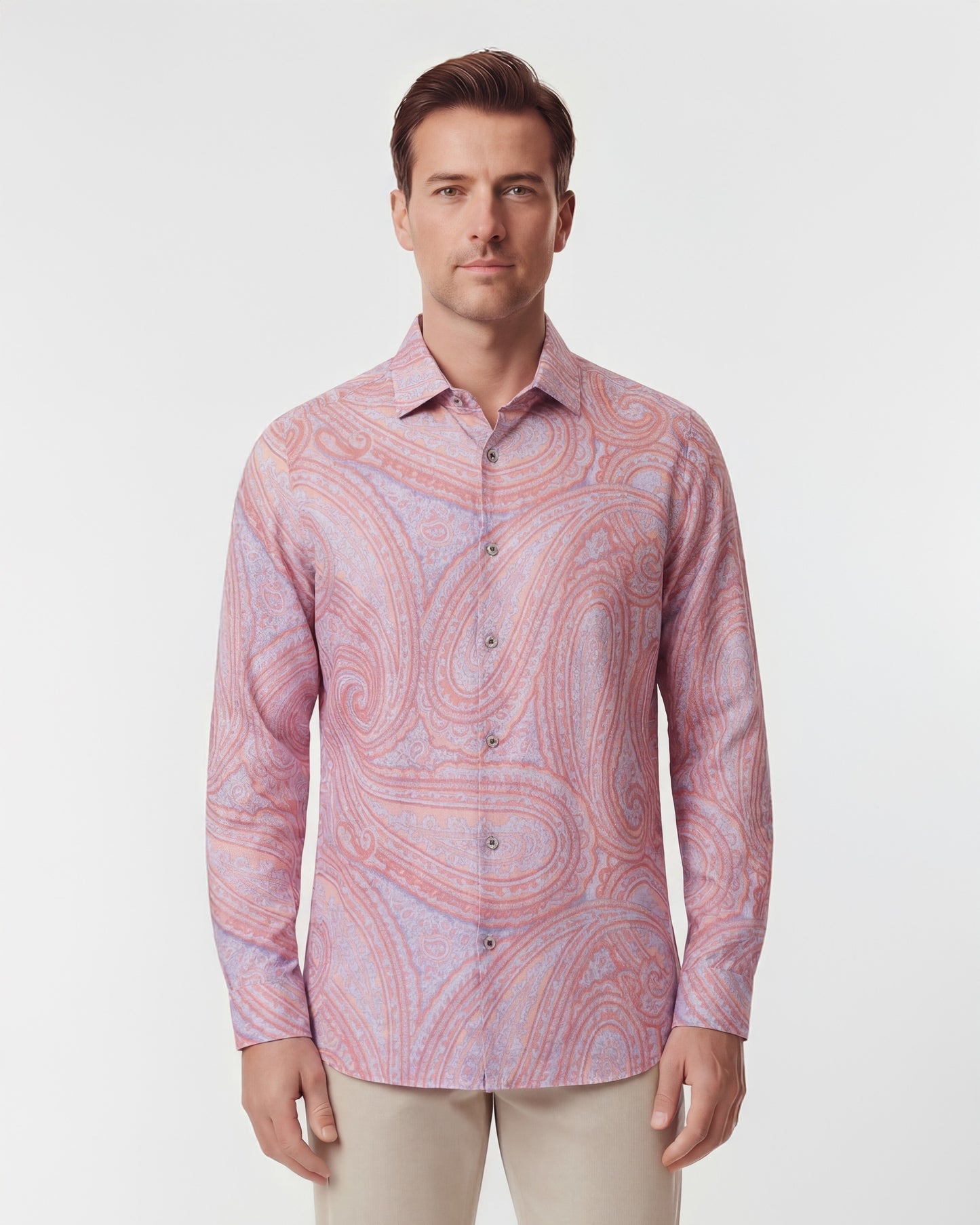 LAURENT WILD PAISLEY OXFORD LINEN SHIRT -  PINK