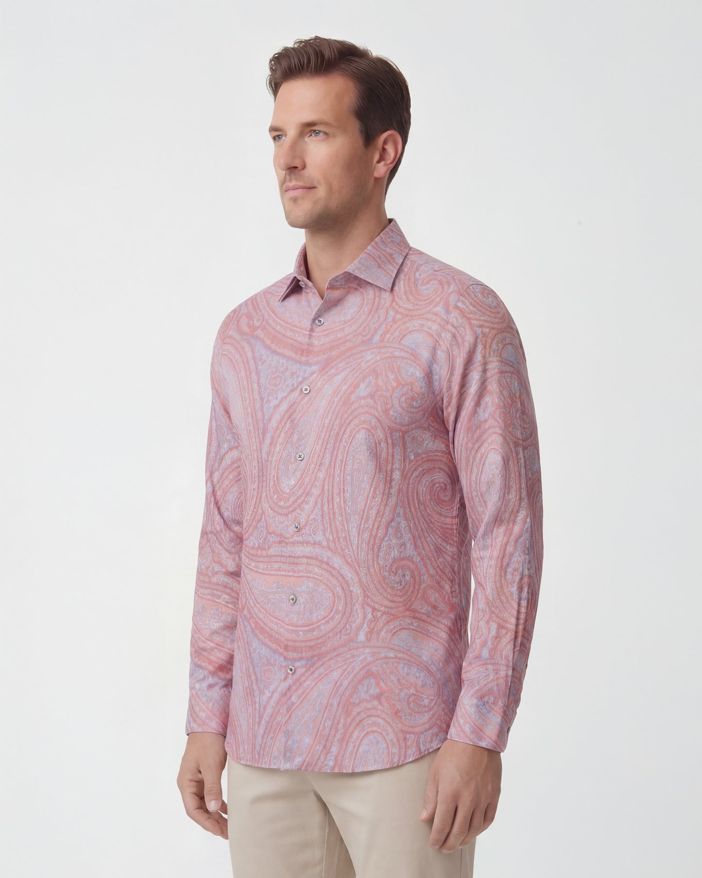 LAURENT WILD PAISLEY OXFORD LINEN SHIRT -  PINK
