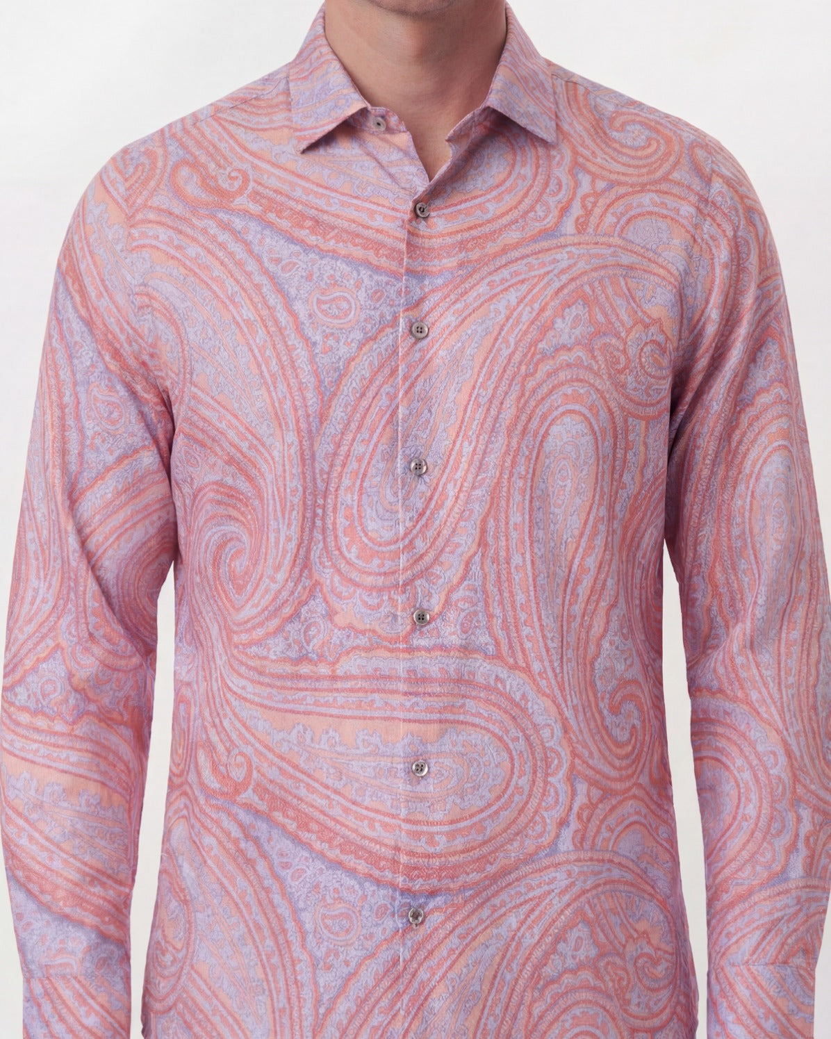 LAURENT WILD PAISLEY OXFORD LINEN SHIRT -  PINK