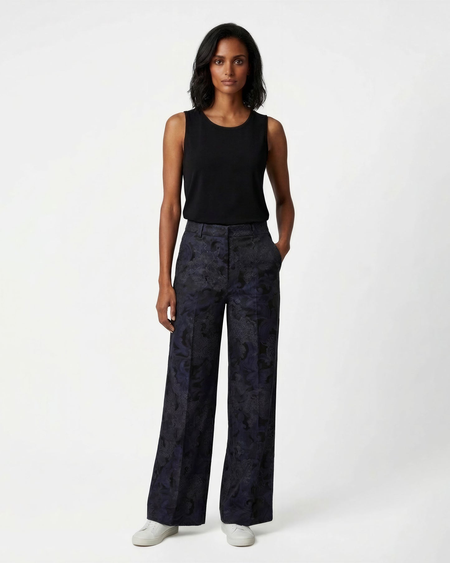 PHILLIS PAISLEY EXPLOSION BLACK WOMENS WIDE-LEG PANT