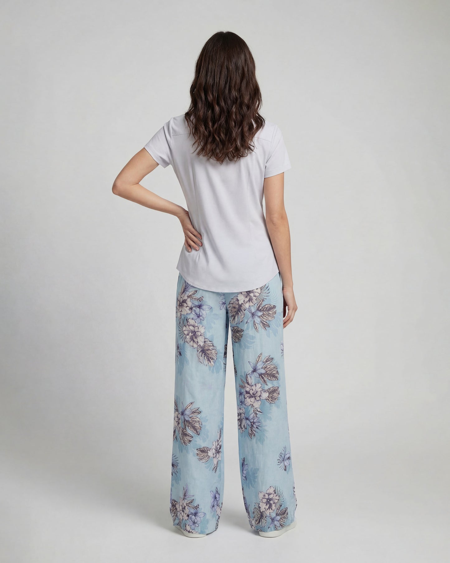 LILLIAN EXOTIC FLORAL TEAL WOMENS WIDE-LEG LINEN PANT