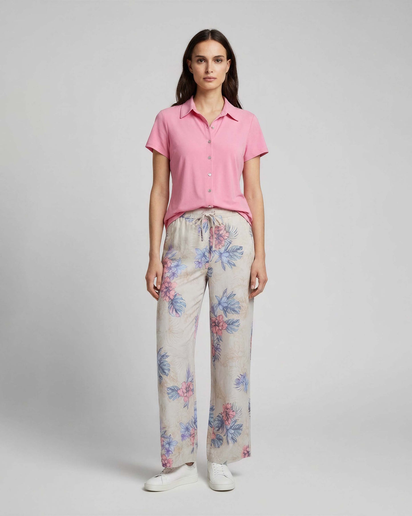 LILLIAN EXOTIC FLORAL NATURAL WOMENS WIDE-LEG LINEN PANT
