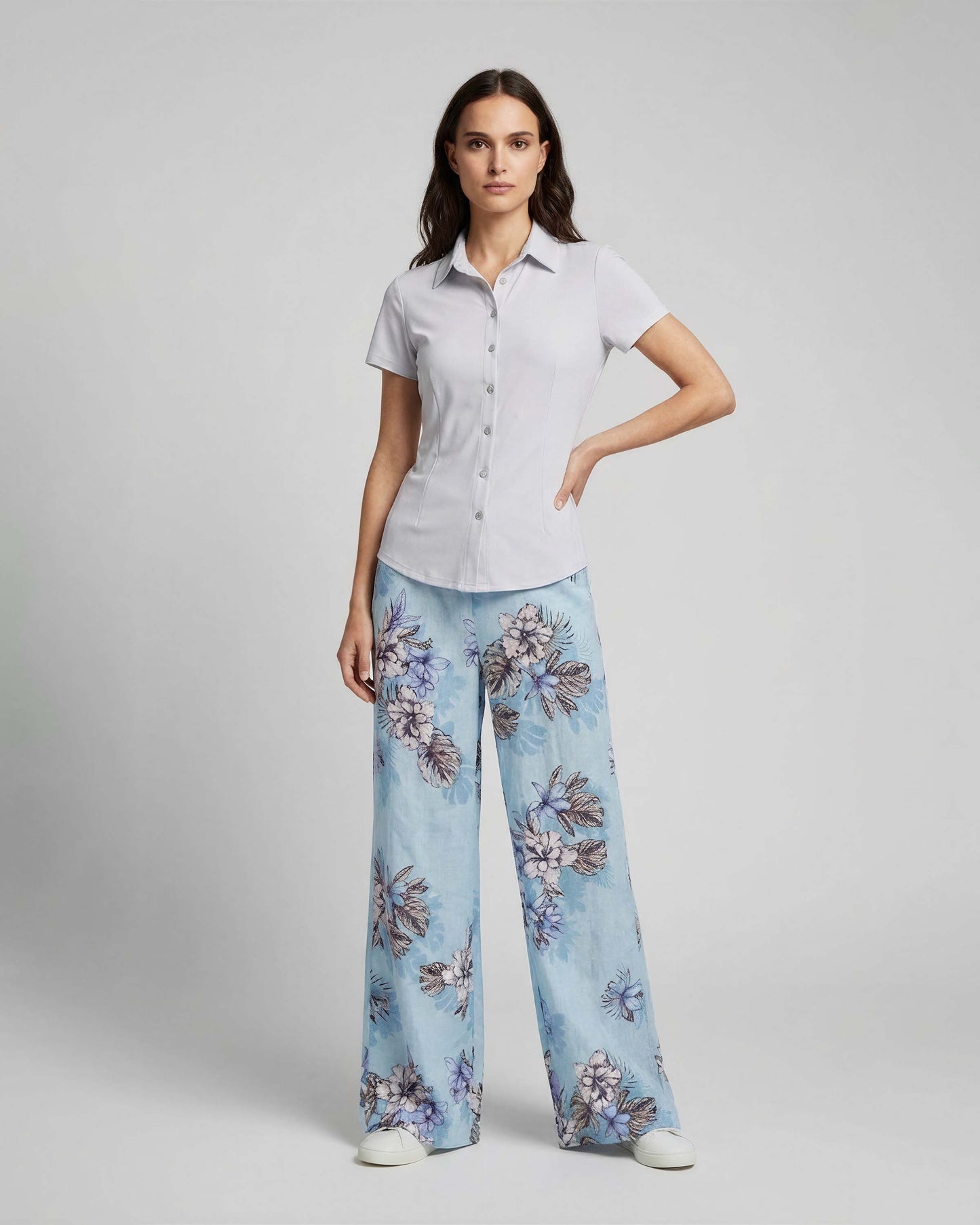 LILLIAN EXOTIC FLORAL TEAL WOMENS WIDE-LEG LINEN PANT